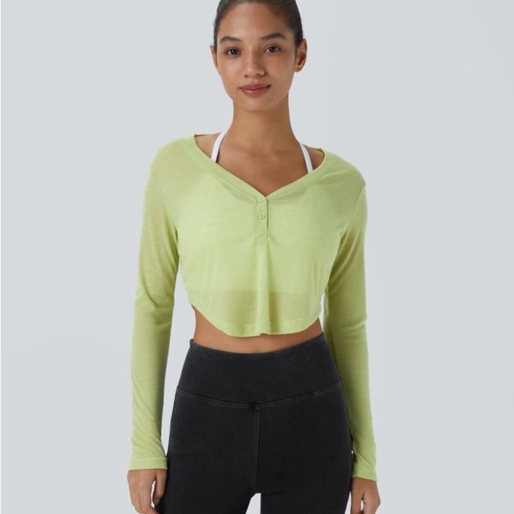 HALARA Green Long Sleeve Crop Blouse